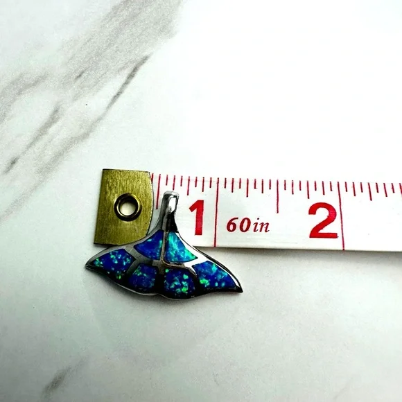 🌊 Sterling Silver Blue Opal Whale Tail Pendant Nautical & Ocean-Inspired Beauty - Picture 6 of 7